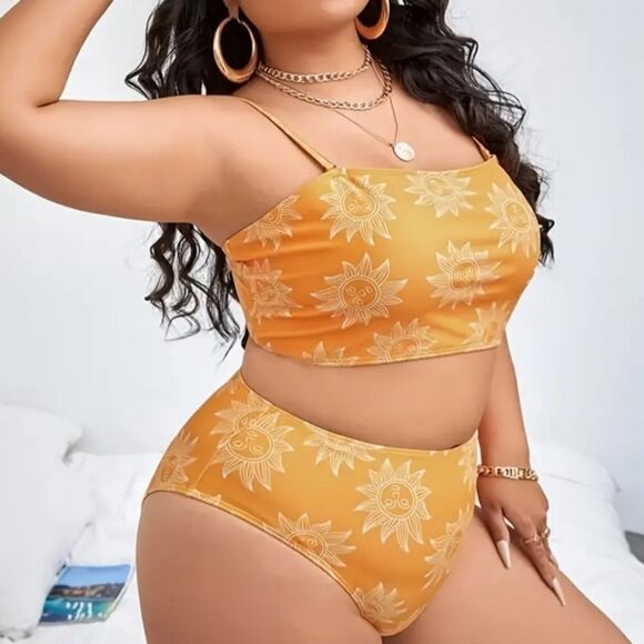 Plus size Sunflower cami top 2pc bikini set - Picture 4 of 5